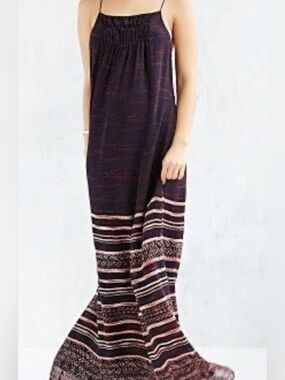 Ecote Smocked-Strap Maxi Dress in Plum and Pink Stripe